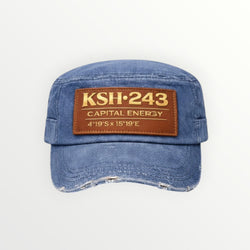 Distressed Military Cap with Leather Patch