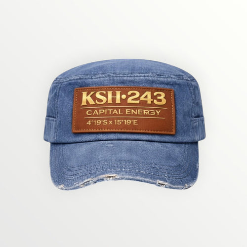 Distressed Military Cap with Leather Patch