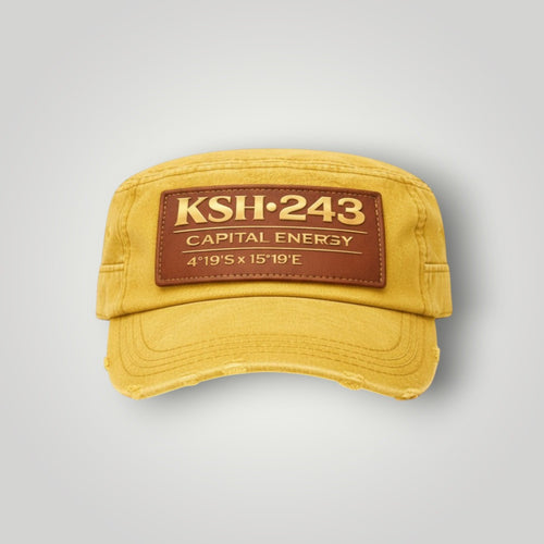 Distressed Military Cap with Leather Patch